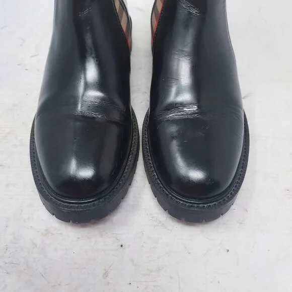 Burberry Check Black Leather Chelsea Boot
